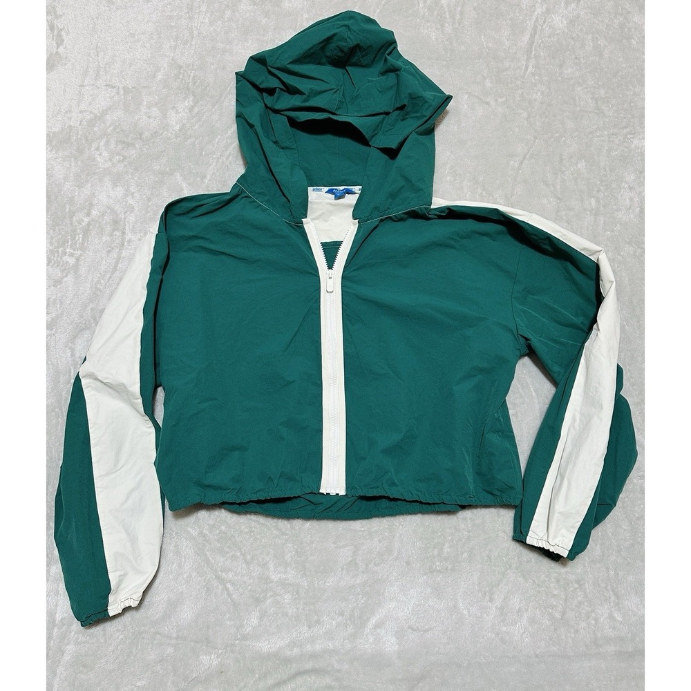 Prince Pickleball Jacket Women XL Green White Cropped Zip Hooded Windbreaker